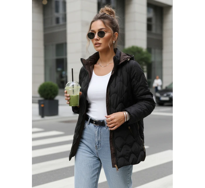 Kurtka przejściowa damska pikowana z kapturem czarna model 22025129 - FashionStreet