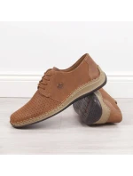 Kožené polobotky Rieker M RKR528 hnědé s ažurovým vzorem