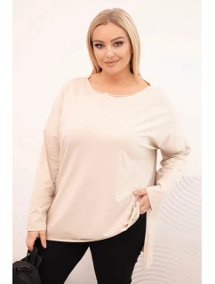 Dámská blůza Plus Size asymetrická s dlouhým rukávem béžová