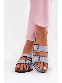 Dámské sandály s přezkami na korkové podrážce modré Sercele