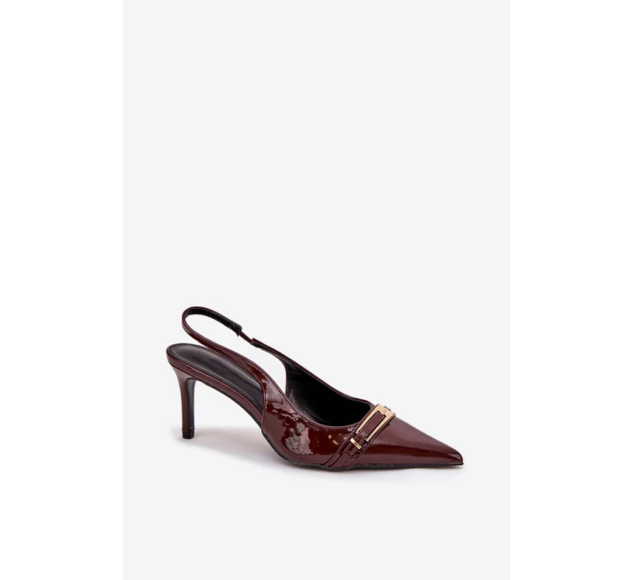 Lakované Lodičky Na Jehlovém Podpatku Se Zlatou Čokoládové model 21704641 - Boto