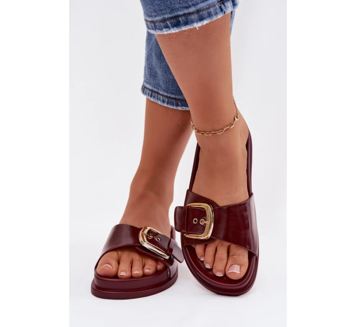 Dámské pantofle s zlatou sponou bordové Rosivana