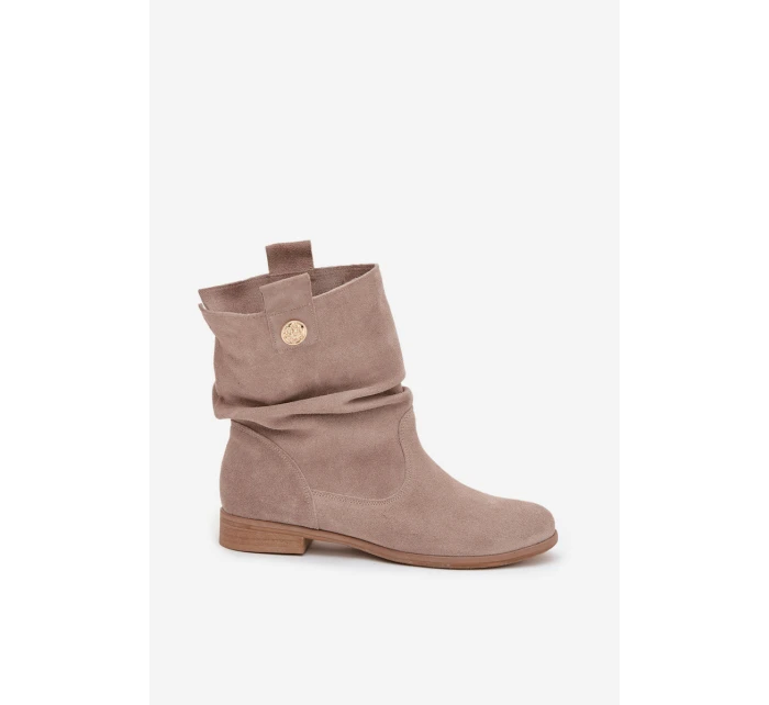 Zateplené dámské kotníkové boty z přírodní semišové kůže Zazoo – béžové