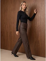 Spodnie damskie woskowane z wysokim stanem brązowe FashionStreet UY3234 Spodnie damskie woskowane z wysokim stanem brązowe FashionStreet UY3234
