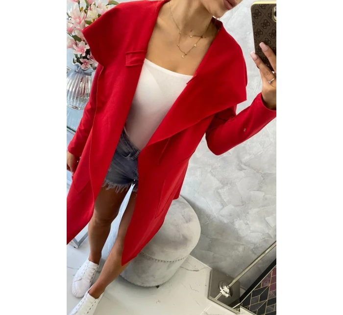 Volná bunda s kapucí v červené barvě