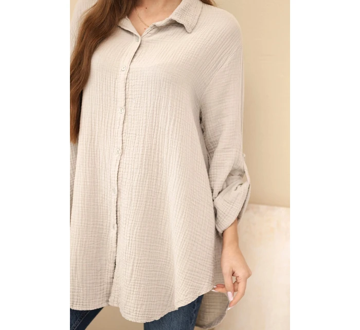 Košile bavlněná mušelínová Plus Size tmavě béžová