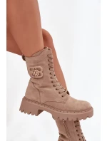 Dámské workery boty s ozdobným zateplené béžové model 21715364 - Boto