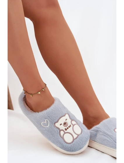 Dámské chlupaté papuče s medvídkem – modré Noralie Dámské chlupaté papuče s medvídkem – modré Noralie