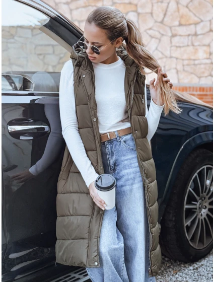 Dámská dlouhá prošívaná zelená vesta FashionStreet TY5268