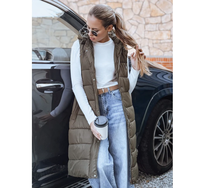 Dámská dlouhá prošívaná zelená vesta FashionStreet TY5268