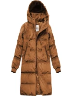 Dámská zimní manšestrová bunda v karamelové barvě s kapucí (7763)