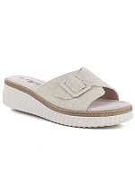 Dámské kožené žabky na platformě beige model 22097155 - S.Barski