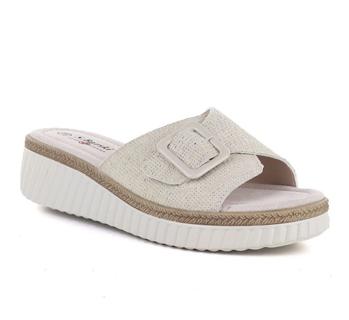 Dámské kožené žabky na platformě beige model 22097155 - S.Barski