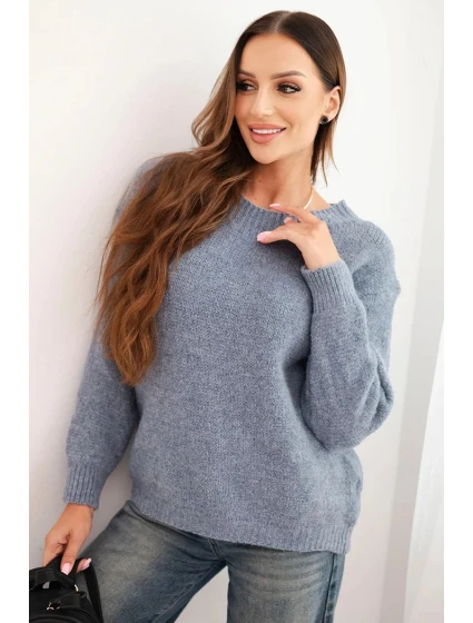 Dámský svetr s vlnou, s dlouhým rukávem a kulatým výstřihem, jeansový Dámský svetr s vlnou, s dlouhým rukávem a kulatým výstřihem, jeansový