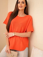 Dámský svetr s krátkým rukávem volného střihu oranžový