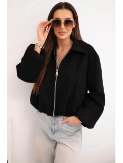 Dámská bunda se zipem a model 21961326 rukávem černá - K-Fashion