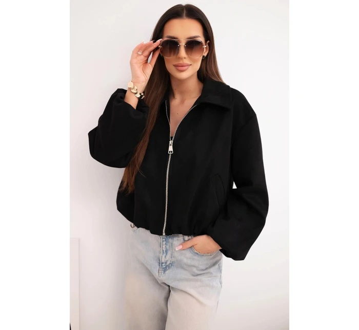 Dámská bunda se zipem a model 21961326 rukávem černá - K-Fashion