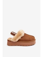 Kožené Semišové Pantofle Dámské Na Platformě S Kožíškem Camel model 21638811 - Boto