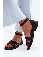 Dámské sandály z pravé kůže na ploché podrážce Vinceza 62305 Černé