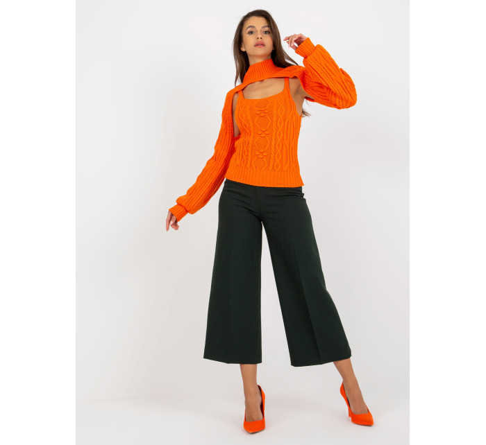 Oranžová pletená souprava s krátkým svetrem a topem