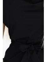 240-8 ROXI šaty s asymetrickou sukní a páskem - ČERNÁ