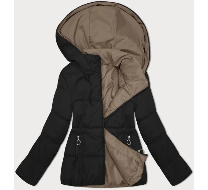 béžová oboustranná dámská krátká bunda s kapucí model 21442158 - J.STYLE béžová oboustranná dámská krátká bunda s kapucí model 21442158 - J.STYLE