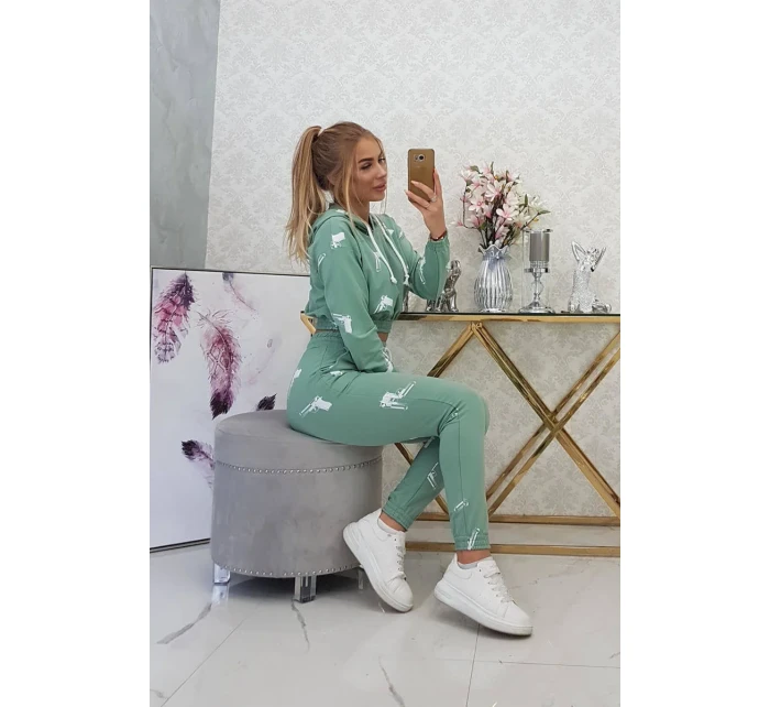 Sada s potiskem pistole tmavě mátová