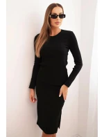 Dámský bavlněný komplet pruhovaná blůza a tužková sukně černý Dámský bavlněný komplet pruhovaná blůza a tužková sukně černý