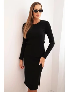 Dámský bavlněný komplet pruhovaná blůza a tužková sukně černý