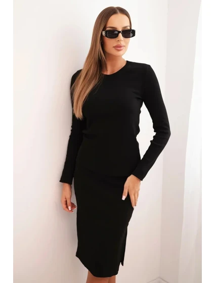 Dámský bavlněný komplet pruhovaná blůza a tužková sukně černý Dámský bavlněný komplet pruhovaná blůza a tužková sukně černý