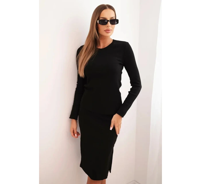 Dámský bavlněný komplet pruhovaná blůza a tužková sukně černý Dámský bavlněný komplet pruhovaná blůza a tužková sukně černý