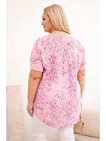 Dámská bavlněná halenka Plus Size s krátkým rukávem a ozdobným knoflíkem světle růžová