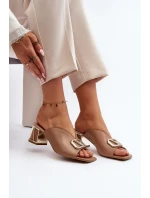Elegantní Dámské Pantofle Na Podpatku Laura Messi 2771 Beige