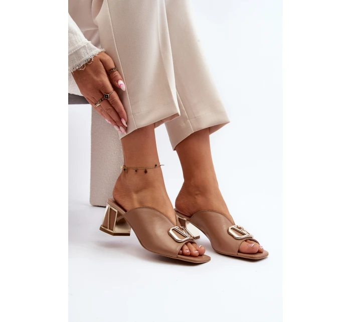 Elegantní Dámské Pantofle Na Podpatku Laura Messi 2771 Beige