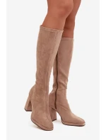 Dámské kozačky s na sloupkovém podpatku béžové model 21709502 - Boto