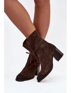 Kožené semišové dámské kotníkové boty na podpatku Zazoo 1151 čokoládové