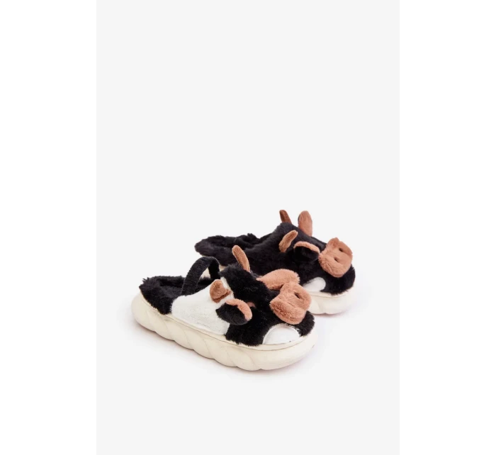 Dětské Chlupaté Pantofle S Motivem Krávy Černé Tamorrin