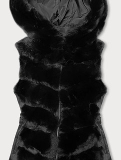 Černá dámská kožešinová vesta s kapucí model 19060781 - J.STYLE