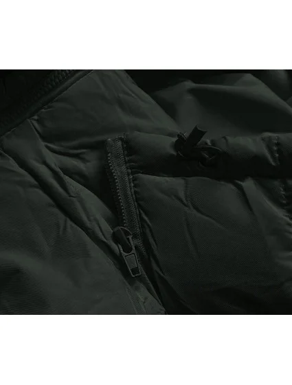Péřová dámská vesta v army barvě s kapucí model 20973813 - J.STYLE