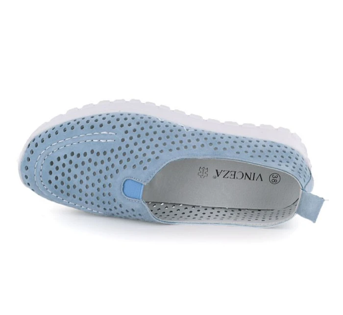 Dámská kožená prolamovaná modrá polobotka Vinceza 93220