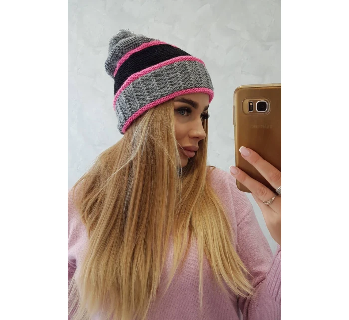 Dámská čepice Kinga K297 tmavě šedá+černá Dámská čepice Kinga K297 tmavě šedá+černá