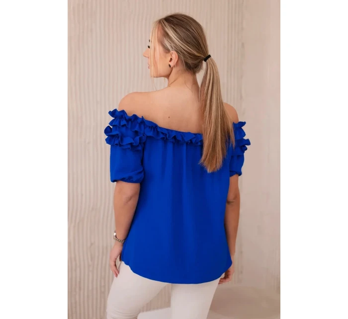 Španělská halenka s malým volánem chrpově modrá Španělská halenka s malým volánem chrpově modrá