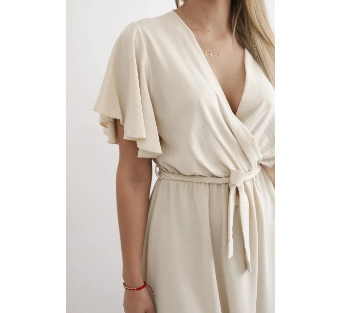 Šaty s vrstveným výstřihem béžový