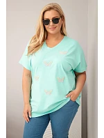 Dámská bavlněná halenka Plus Size s motýlky mátová Dámská bavlněná halenka Plus Size s motýlky mátová