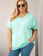 Dámská bavlněná halenka Plus Size s motýlky mátová