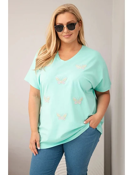 Dámská bavlněná halenka Plus Size s motýlky mátová Dámská bavlněná halenka Plus Size s motýlky mátová