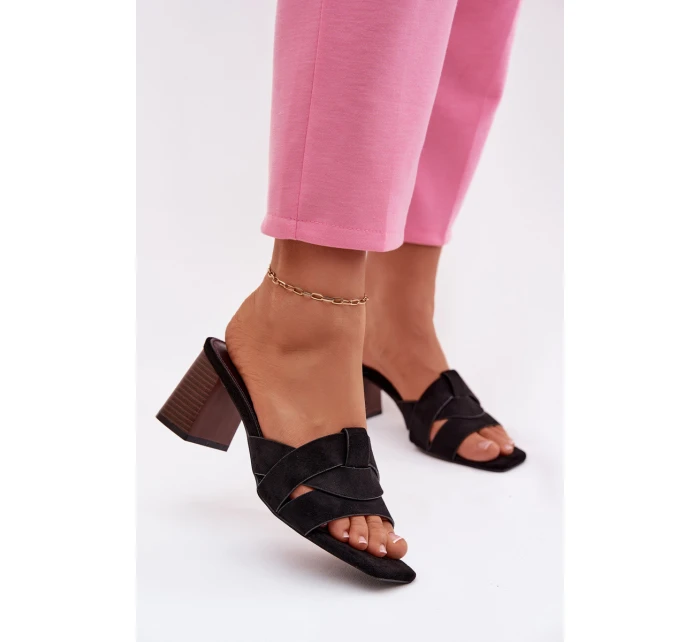 Dámské sandály na podpatku s pásky Eko semišové Černé Corivelle