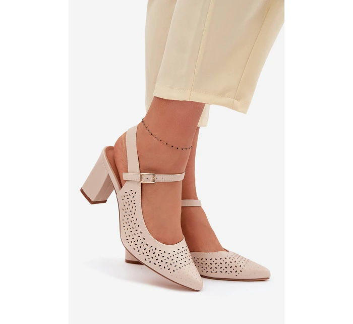 sandály na podpatku  světle béžové model 22095170 - SERGIO LEONE