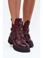 Dámské kožené kotníkové boty s přezkami a ozdobným detailem Zazoo – bordó Dámské kožené kotníkové boty s přezkami a ozdobným detailem Zazoo – bordó