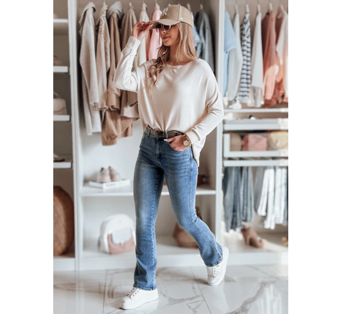 Dámské džínové zvonové kalhoty s páskem FITLOW modré FashionStreet UY2466
